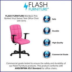 Office Chairs*Flash Furniture Clayton Vinyl Swivel Mid-Back Quilted Task Office Chair, Pink (GO16911PINKA)