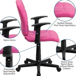 Office Chairs*Flash Furniture Clayton Vinyl Swivel Mid-Back Quilted Task Office Chair, Pink (GO16911PINKA)