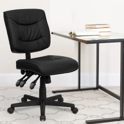 Office Chairs*Flash Furniture Cole Armless Ergonomic LeatherSoft Swivel Mid-Back Task Office Chair, Black (GO1574BK)
