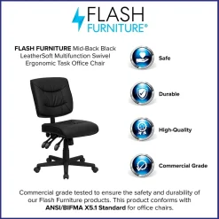 Office Chairs*Flash Furniture Cole Armless Ergonomic LeatherSoft Swivel Mid-Back Task Office Chair, Black (GO1574BK)