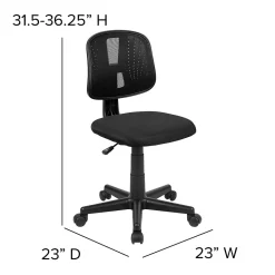 Office Chairs*Flash Furniture Flash Fundamentals Armless Ergonomic Mesh Swivel Mid-Back Task Office Chair, Black (LF134BK)