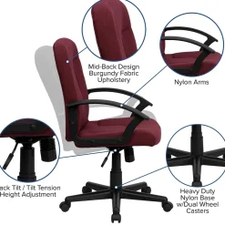 Office Chairs*Flash Furniture Garver Fabric Swivel Mid-Back Executive Office Chair, Burgundy (GOST6BYFAB)
