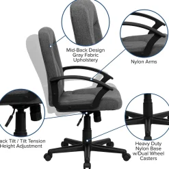 Office Chairs*Flash Furniture Garver Fabric Swivel Mid-Back Executive Office Chair, Gray (GOST6GYFAB)