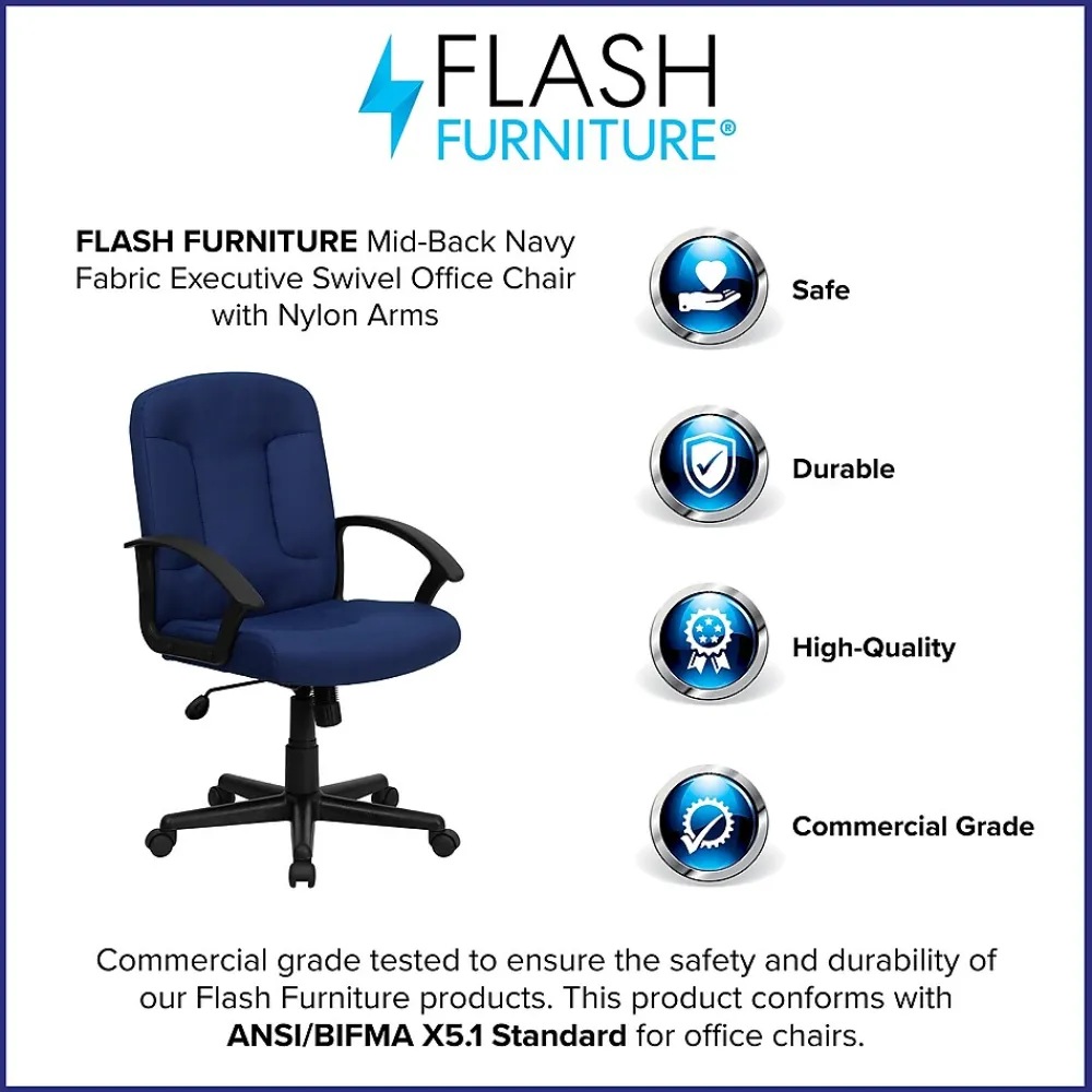 Office Chairs*Flash Furniture Garver Fabric Swivel Mid-Back Executive Office Chair, Navy (GOST6NVYFAB)