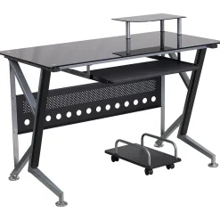 Computer Desks*Flash Furniture Glass Computer Desk with Pull-Out Keyboard Tray and CPU Cart, Black