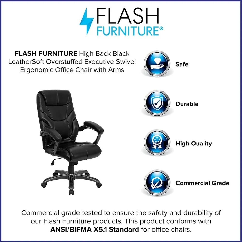 Office Chairs*Flash Furniture Greer Ergonomic LeatherSoft Swivel High Back Executive Office Chair, Black (GO724HBKLEA)
