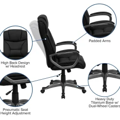 Office Chairs*Flash Furniture Hansel Ergonomic LeatherSoft Swivel High Back Executive Office Chair, Black (BT9177BK)