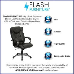 Office Chairs*Flash Furniture Hansel Ergonomic LeatherSoft Swivel High Back Executive Office Chair, Espresso Brown (BT9088BRN)
