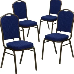 Folding & Stacking*Flash Furniture HERCULESâ„¢ Fabric Gold Vein Frame Crown Back Banquet Chair, Navy Blue, 4/Pack (4FDC01GV208)