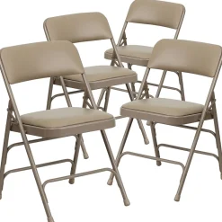 Folding & Stacking*Flash Furniture HERCULESâ„¢ Curved Triple Braced Vinyl Armless Folding Chair, Beige, 4/Pack (4HF3MC309AVBGE)