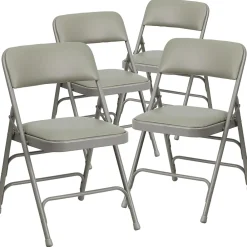 Folding & Stacking*Flash Furniture HERCULESâ„¢ Curved Triple Braced Vinyl Armless Folding Chair, Gray, 4/Pack