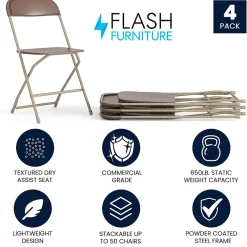 Folding & Stacking*Flash Furniture HERCULES™ Plastic Armless Folding Chair, Premium Brown, 4/Pack