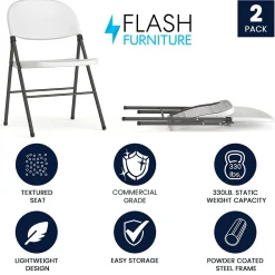 Folding & Stacking*Flash Furniture HERCULES Series Plastic Folding Chair, White, 2/Pack (2DADYCD50WH)