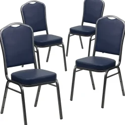 Folding & Stacking*Flash Furniture HERCULES Series Vinyl Banquet Stacking Chair, Navy/Silver Vein Frame, 4 Pack (4FDC01SVNY)