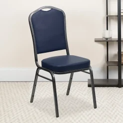 Folding & Stacking*Flash Furniture HERCULES Series Vinyl Banquet Stacking Chair, Navy/Silver Vein Frame, 4 Pack (4FDC01SVNY)