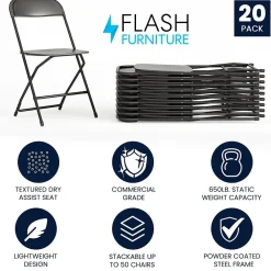 Folding & Stacking*Flash Furniture HERCULES™ Plastic Armless Folding Chair, Black, 20/Pack