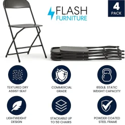 Folding & Stacking*Flash Furniture HERCULES™ Plastic Armless Folding Chair, Black, 4/Pack (4LEL3BLACK)