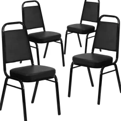 Folding & Stacking*Flash Furniture HERCULESâ„¢ 19 1/4"H Vinyl Black Frame Trapezoidal Back Banquet Chair, Black, 4/Pack (4FDBHF1BKBK)