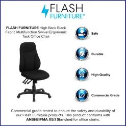 Office Chairs*Flash Furniture Hughes Armless Ergonomic Fabric Swivel High Back Task Office Chair, Black (BT90297H)