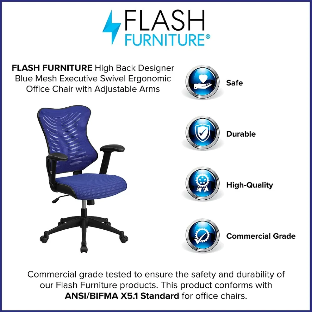 Office Chairs*Flash Furniture Kale Ergonomic Mesh Swivel High Back Executive Office Chair, Blue (BLZP806BL)