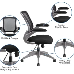 Ergonomic Chairs*Flash Furniture Kale Ergonomic Mesh Swivel Mid-Back Task Office Chair, Black (BLZP8805BK)
