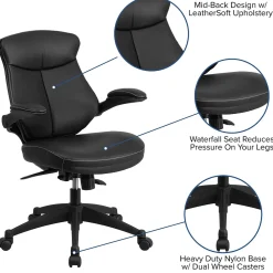 Office Chairs*Flash Furniture Kale Ergonomic LeatherSoft Swivel Mid-Back Executive Office Chair, Black (BLZP804)