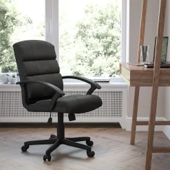 Office Chairs*Flash Furniture Lane LeatherSoft Swivel Mid-Back Task Office Chair, Black (GO1004BKLEA)