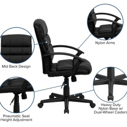 Office Chairs*Flash Furniture Lane LeatherSoft Swivel Mid-Back Task Office Chair, Black (GO1004BKLEA)
