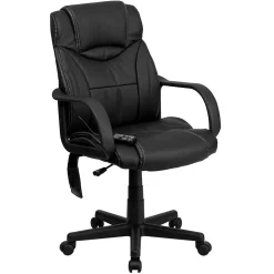Office Chairs*Flash Furniture Laverne Ergonomic LeatherSoft Swivel Mid-Back Massaging Executive Office Chair, Black (BT2690P)