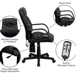 Office Chairs*Flash Furniture Laverne Ergonomic LeatherSoft Swivel Mid-Back Massaging Executive Office Chair, Black (BT2690P)