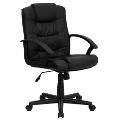 Office Chairs*Flash Furniture Lindon LeatherSoft Swivel Mid-Back Task Office Chair, Black (GO937MBKLEA)