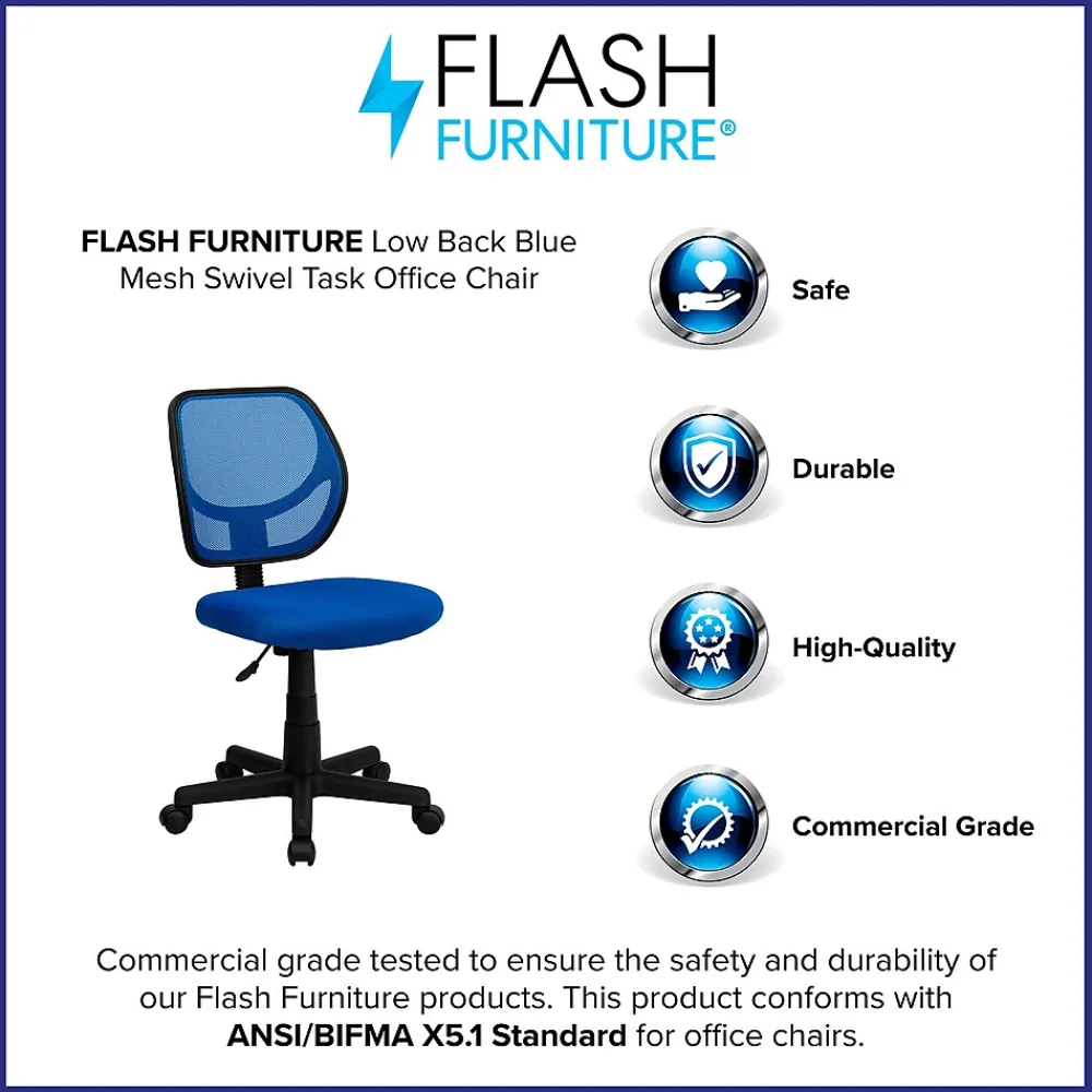 Office Chairs*Flash Furniture Neri Armless Ergonomic Mesh Swivel Low Back Task Office Chair, Blue (WA3074BL)