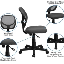 Office Chairs*Flash Furniture Neri Armless Ergonomic Mesh Swivel Low Back Task Office Chair, Gray (WA3074GY)