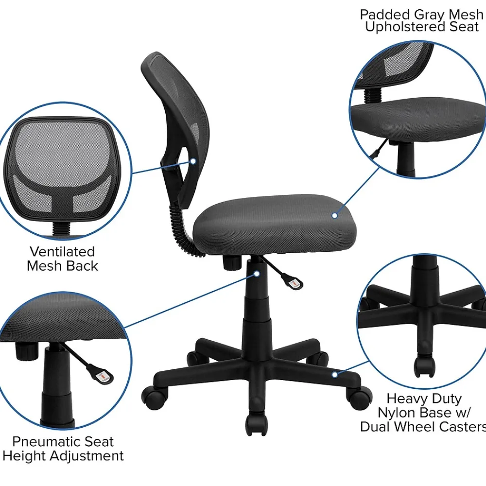 Office Chairs*Flash Furniture Neri Armless Ergonomic Mesh Swivel Low Back Task Office Chair, Gray (WA3074GY)