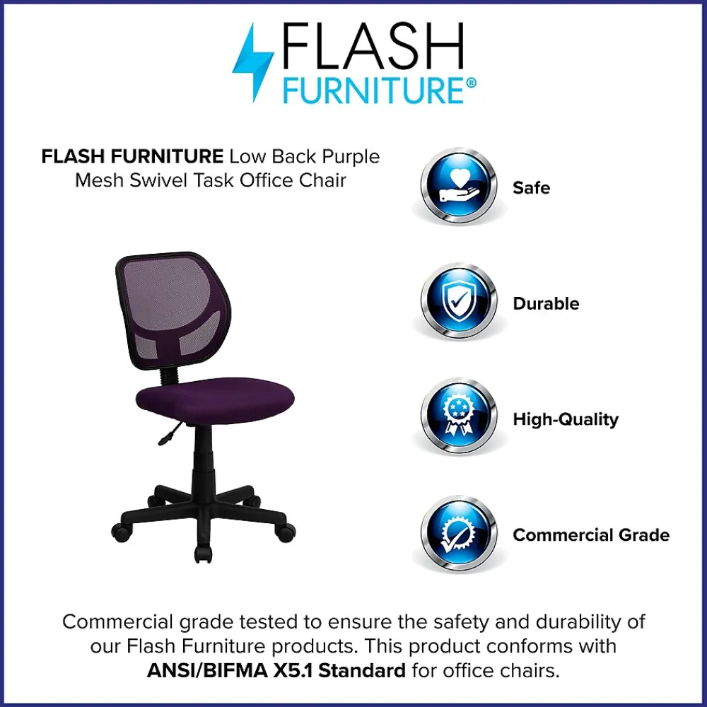 Office Chairs*Flash Furniture Neri Armless Ergonomic Mesh Swivel Low Back Task Office Chair, Purple (WA3074PUR)