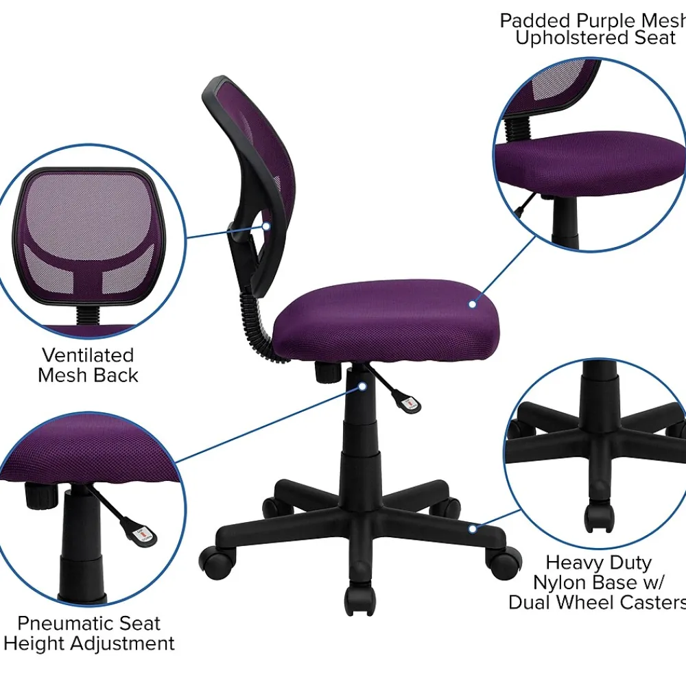 Office Chairs*Flash Furniture Neri Armless Ergonomic Mesh Swivel Low Back Task Office Chair, Purple (WA3074PUR)