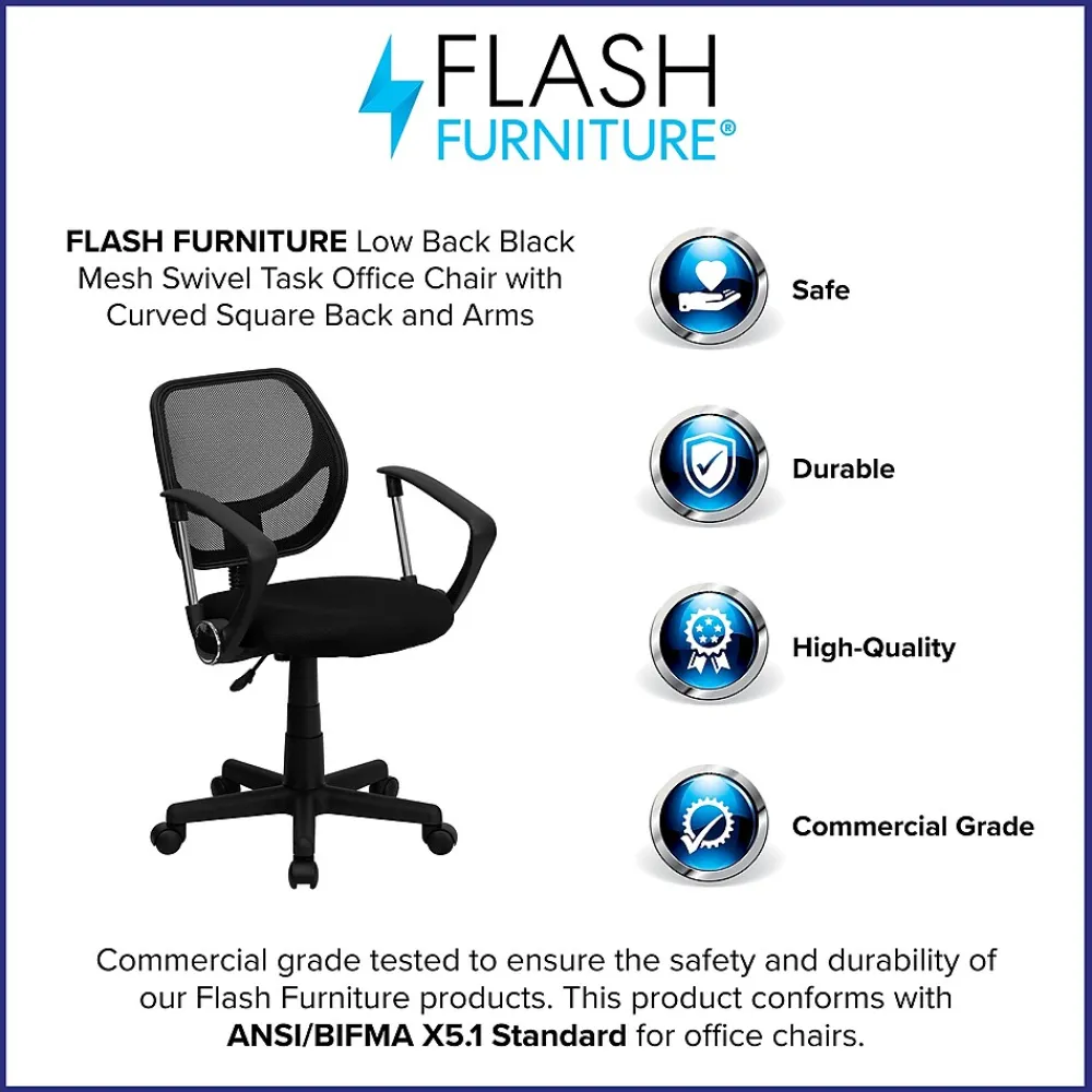 Office Chairs*Flash Furniture Neri Ergonomic Mesh Swivel Low Back Task Office Chair, Black (WA3074BKARM)