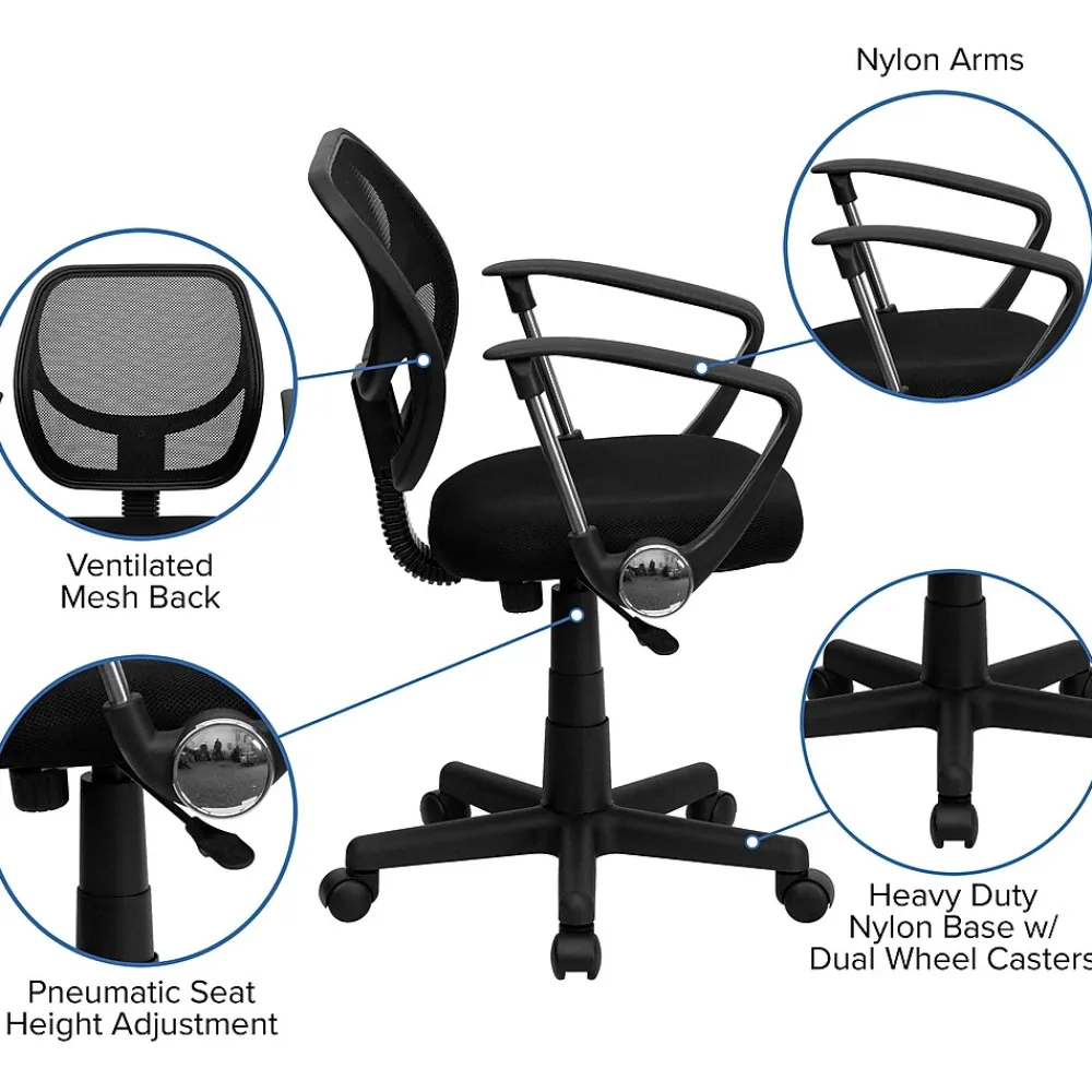 Office Chairs*Flash Furniture Neri Ergonomic Mesh Swivel Low Back Task Office Chair, Black (WA3074BKARM)