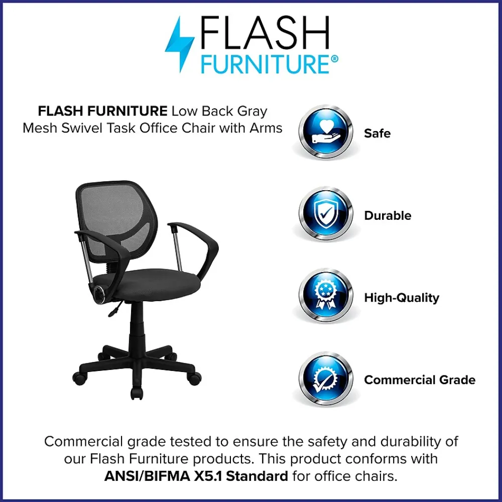 Office Chairs*Flash Furniture Neri Ergonomic Mesh Swivel Low Back Task Office Chair, Gray (WA3074GYARM)