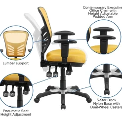 Ergonomic Chairs*Flash Furniture Nicholas Ergonomic Mesh Swivel Mid-Back Multifunction Executive Office Chair, (HL0001YEL) Yellow-Orange