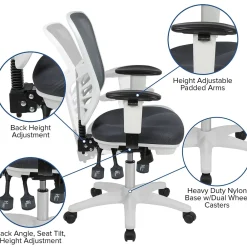 Ergonomic Chairs*Flash Furniture Nicholas Ergonomic Mesh Swivel Multifunction Executive Office Chair, (HL0001WHDKGY) Dark Gray/White Frame