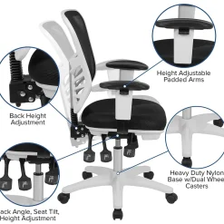 Ergonomic Chairs*Flash Furniture Nicholas Ergonomic Mesh Swivel Mid-Back Multifunction Executive Office Chair, (HL0001WHBK) Black/White Frame