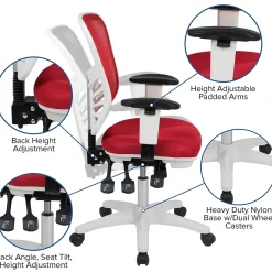 Ergonomic Chairs*Flash Furniture Nicholas Ergonomic Mesh Swivel Mid-Back Multifunction Executive Office Chair, (HL0001WHRED) Red/White Frame