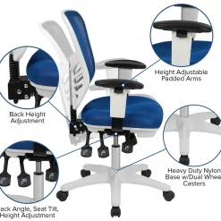 Ergonomic Chairs*Flash Furniture Nicholas Ergonomic Mesh Swivel Mid-Back Multifunction Executive Office Chair, (HL0001WHBLUE) Blue/White Frame