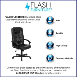Office Chairs*Flash Furniture Nora LeatherSoft Swivel High Back Executive Office Chair, Black (GO7102)