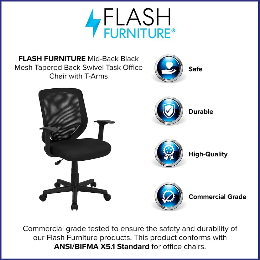 Office Chairs*Flash Furniture Norris Ergonomic Mesh Swivel Mid-Back Tapered Back Task Office Chair, Black (LFW95ABK)