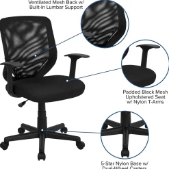 Office Chairs*Flash Furniture Norris Ergonomic Mesh Swivel Mid-Back Tapered Back Task Office Chair, Black (LFW95ABK)