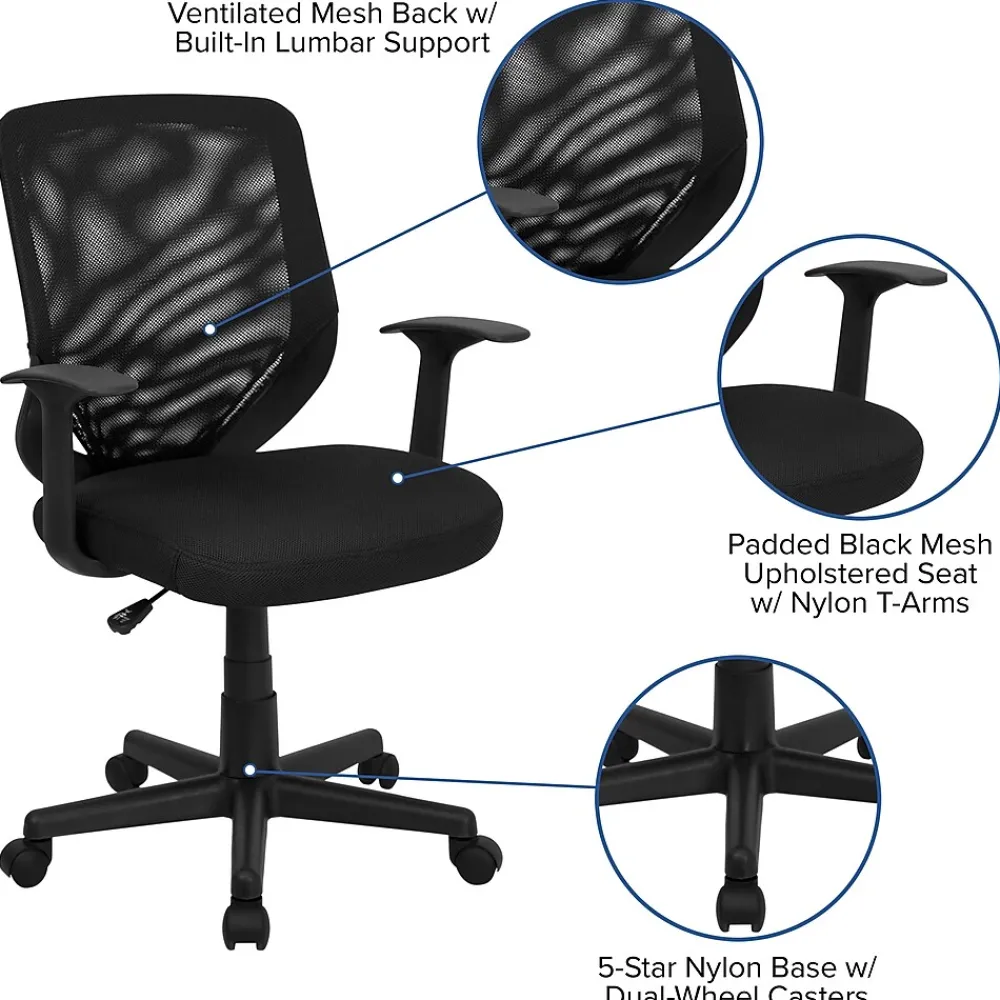 Office Chairs*Flash Furniture Norris Ergonomic Mesh Swivel Mid-Back Tapered Back Task Office Chair, Black (LFW95ABK)