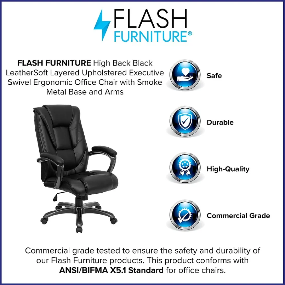 Office Chairs*Flash Furniture Oma Ergonomic LeatherSoft Swivel High Back Executive Office Chair, Black (GO7194BBK)