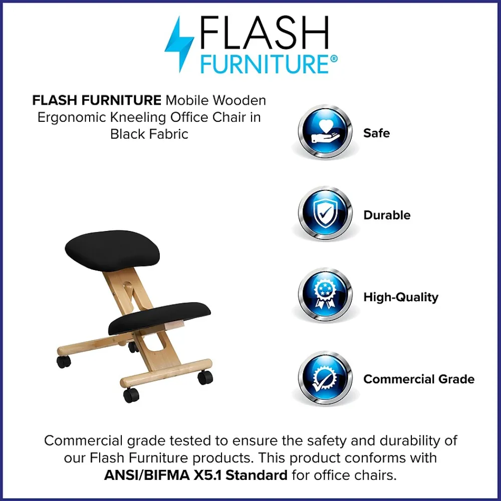 Office Chairs*Flash Furniture Posey Armless Ergonomic Fabric/Wood Mobile Kneeling Office Chair, Black (WLSB210)